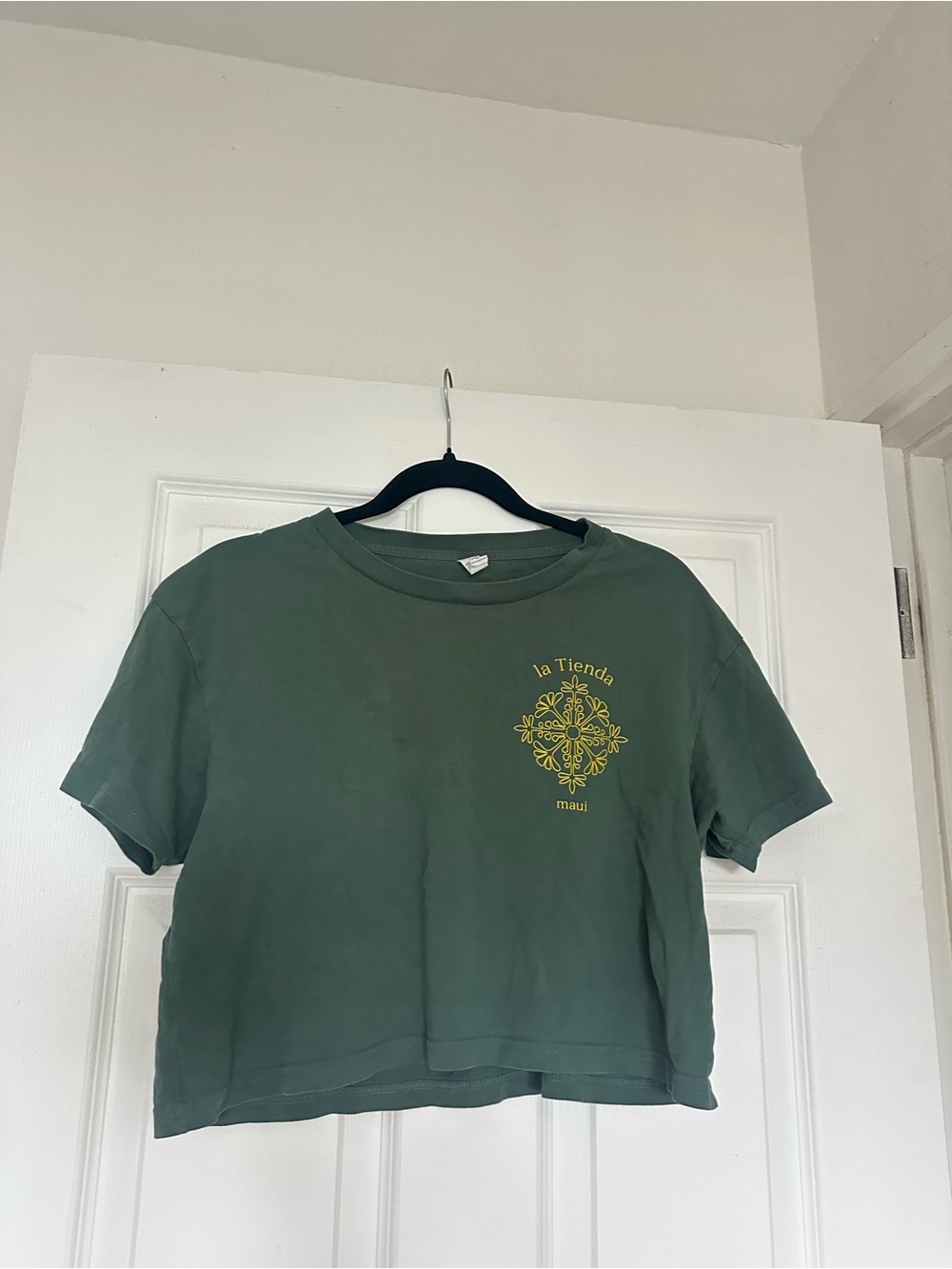 Olive Green Graphic Crop Tee